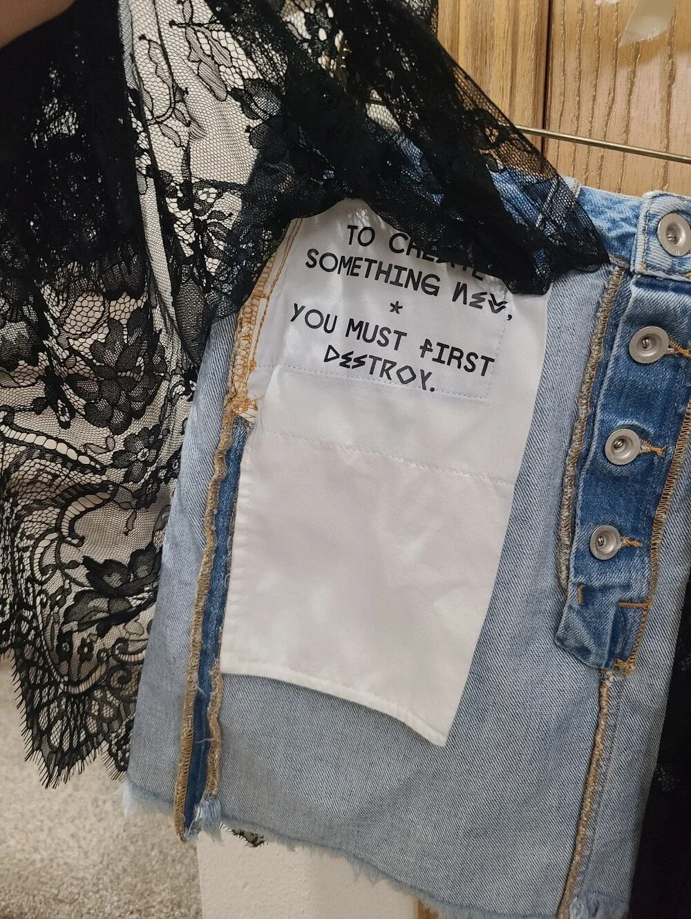 Unravel Project Ben Taverniti Lace Inside Out Frayed Hem Denim Mini Skirt - Picture 4 of 7